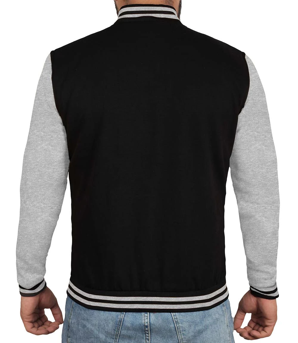 Men's Black and Grey Varsity Bomber Jacket