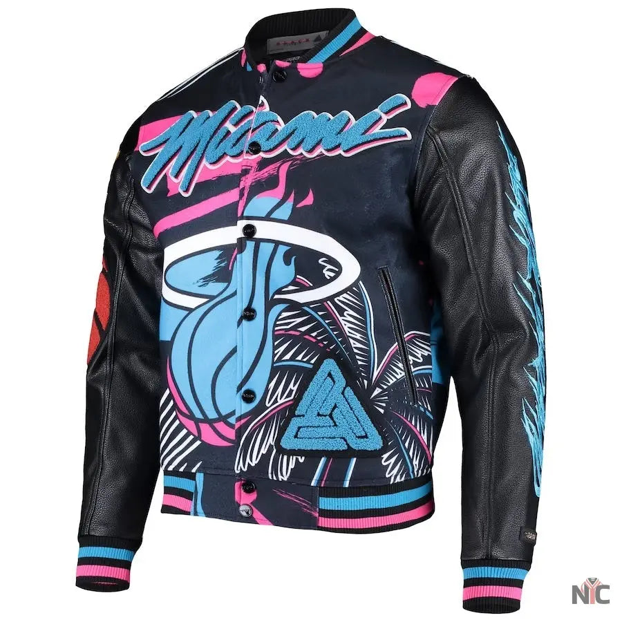 Miami Heat Pyramid Black Full-Snap Varsity Jacket NYC Jackets