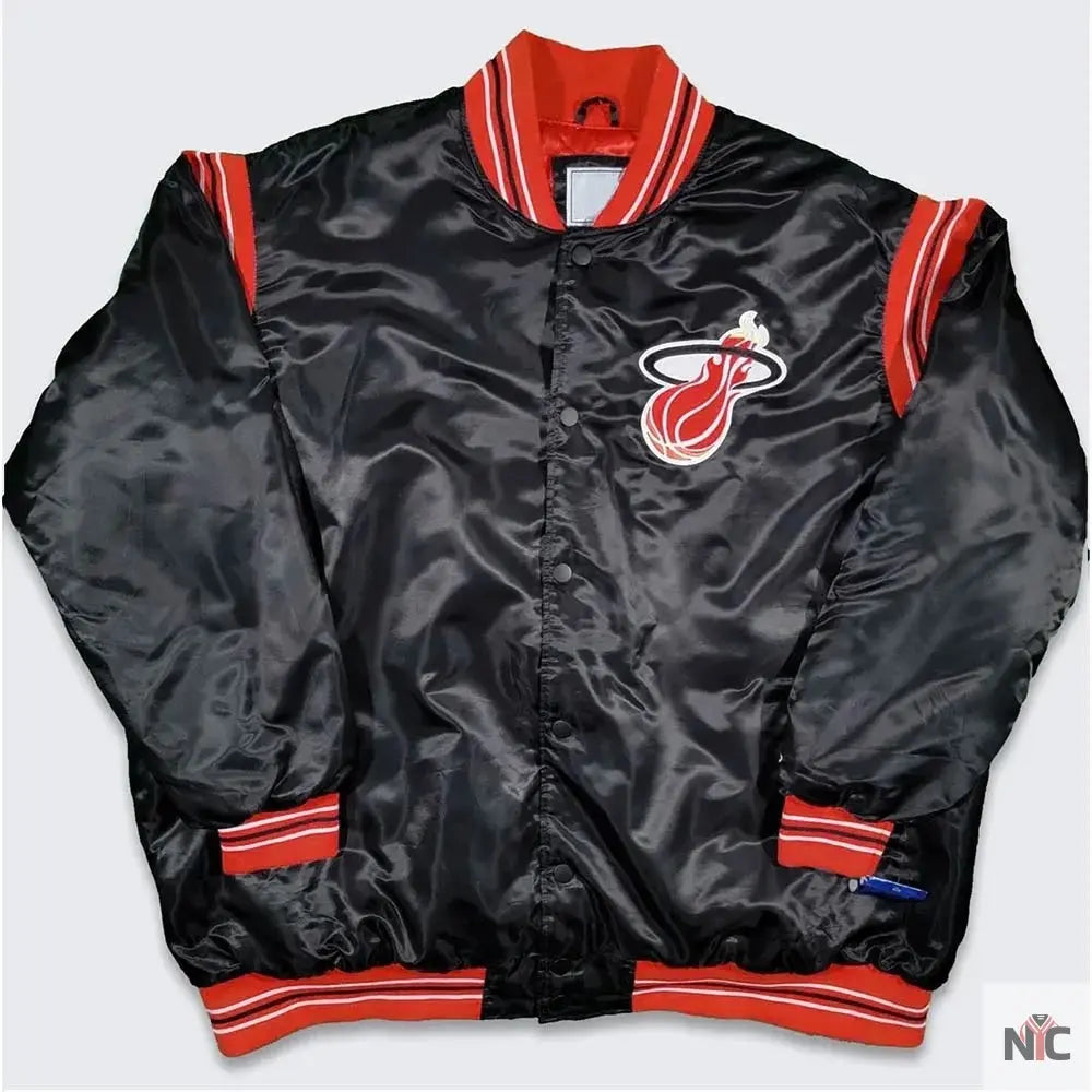 Miami Heat Teddy Black Varsity Satin Jacket NYC Jackets
