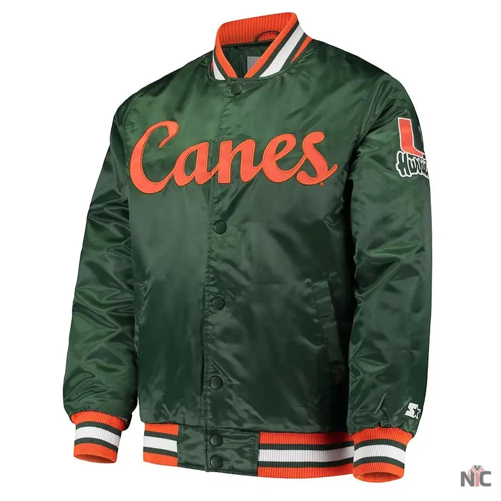 Miami Hurricanes OLine Green Satin Jacket NYC Jackets