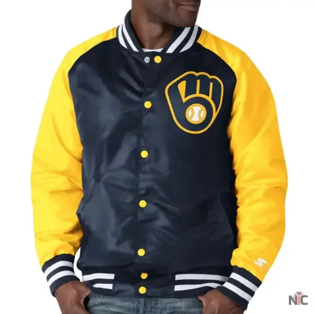 Milwaukee Brewers Blue and Yellow Jacket NYC Jackets