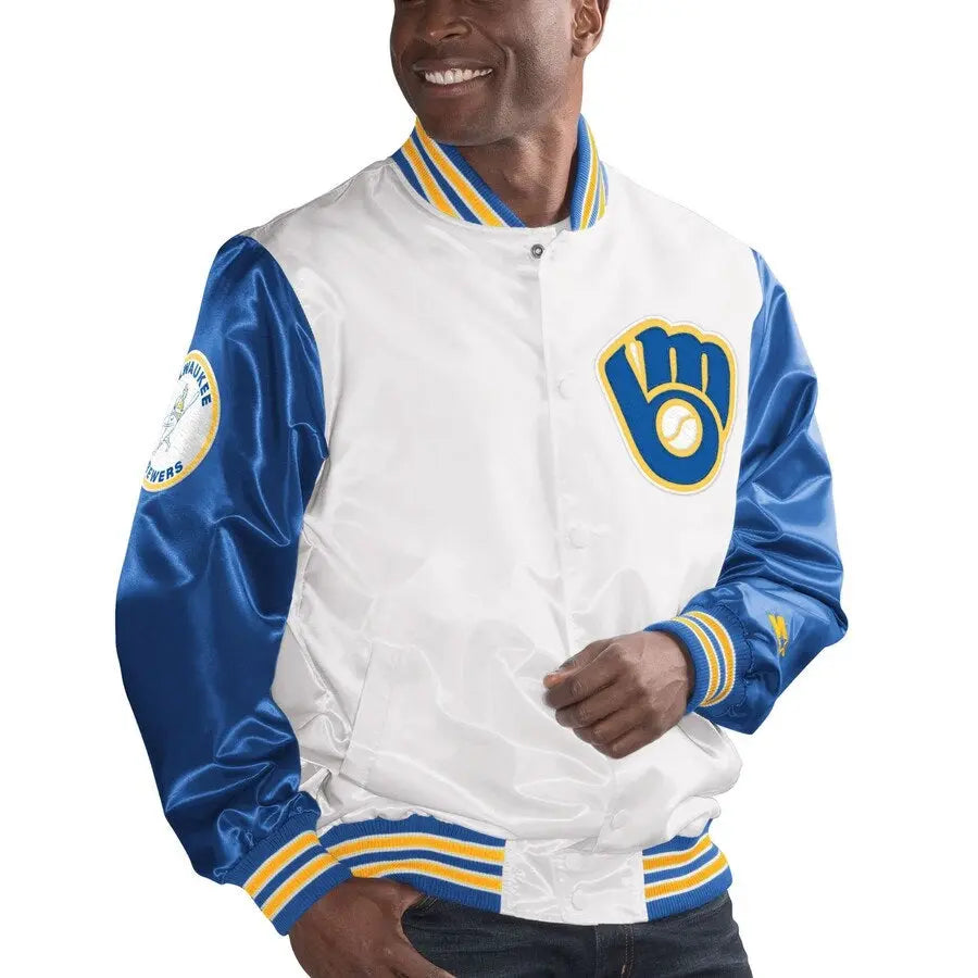 Milwaukee Brewers The Legend White Satin Jacket NYC Jackets