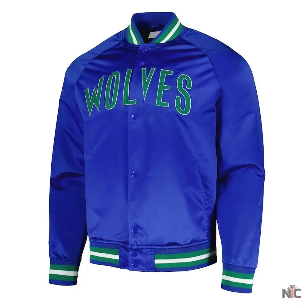 Minnesota Timberwolves Throwback Wordmark Blue Jacket NYC Jackets