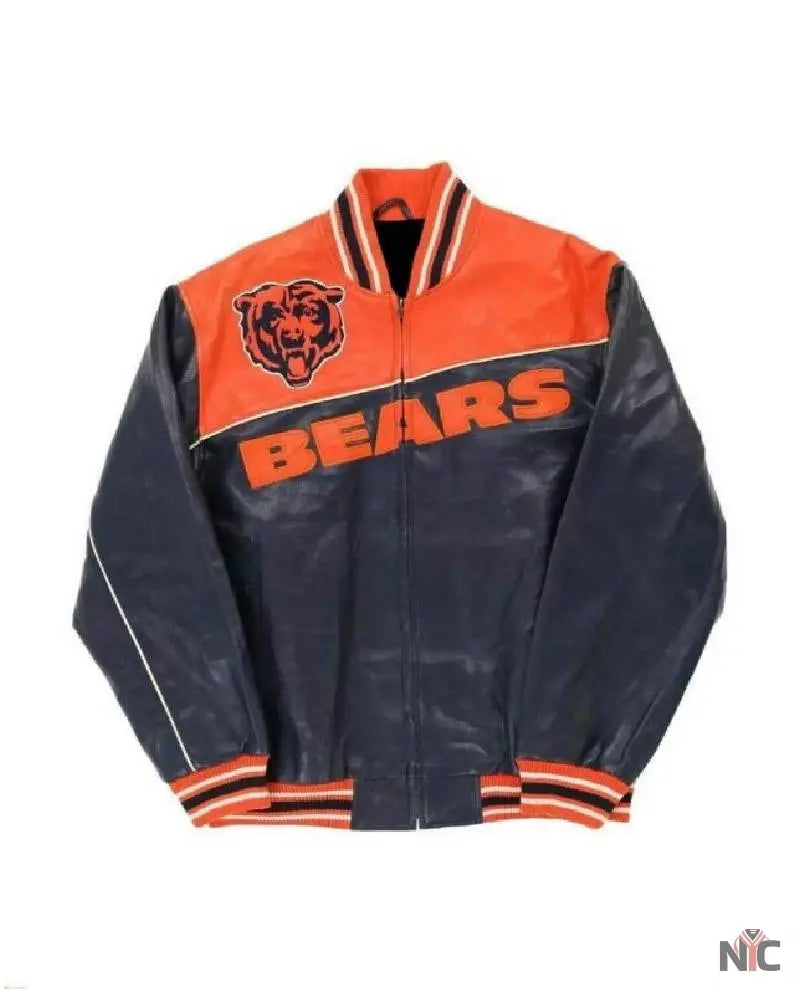 NFL Chicago Bears Orange Jeff Hamilton Leather Jacket NYC Jackets