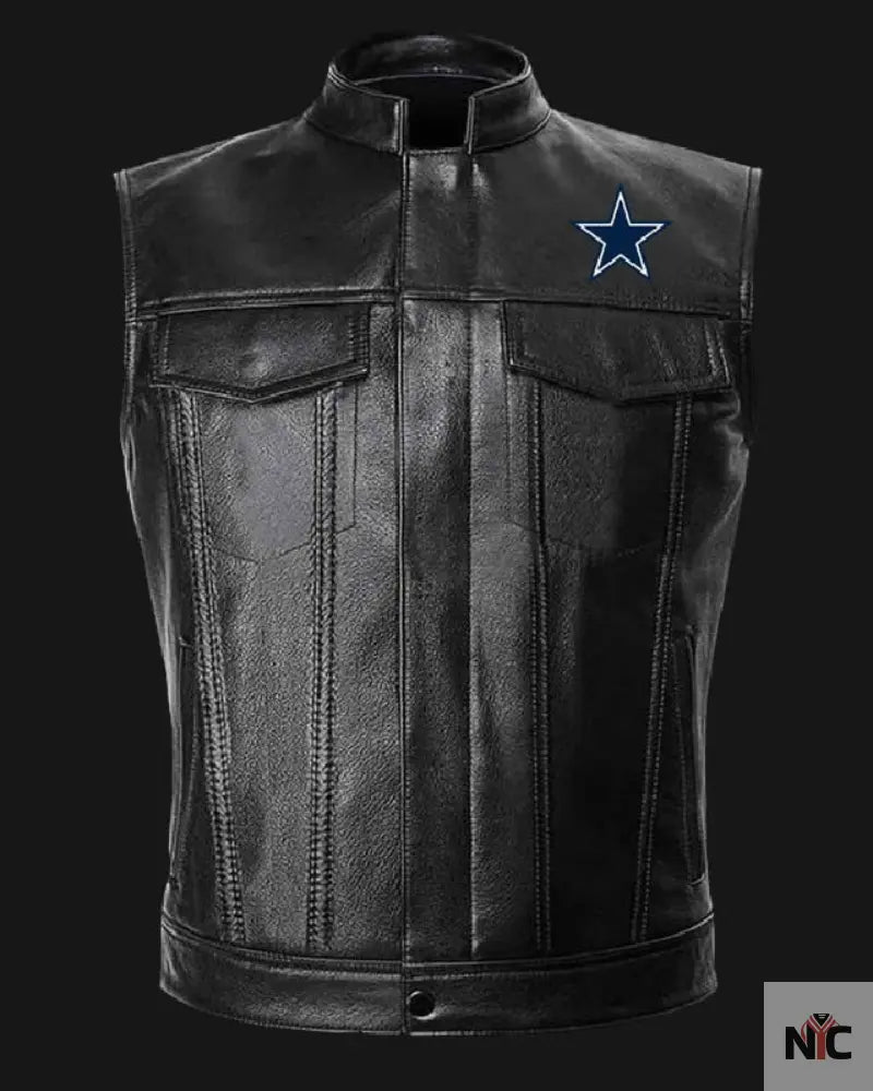 NFL Team Dallas Cowboys Black Leather Vest NYC Jackets