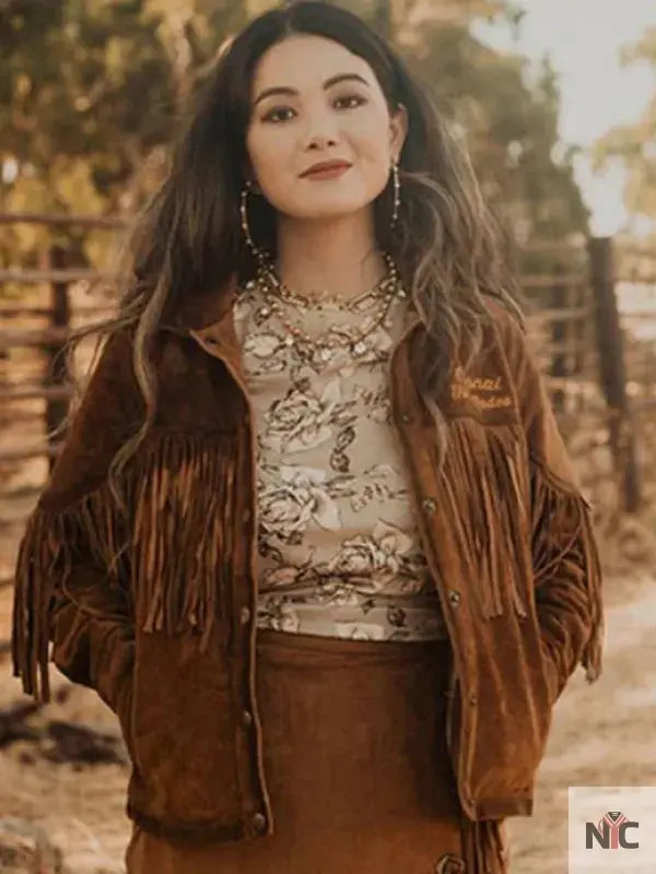 NFR 2024 Ladies Suede Leather Brown Fringe Jacket NYC Jackets