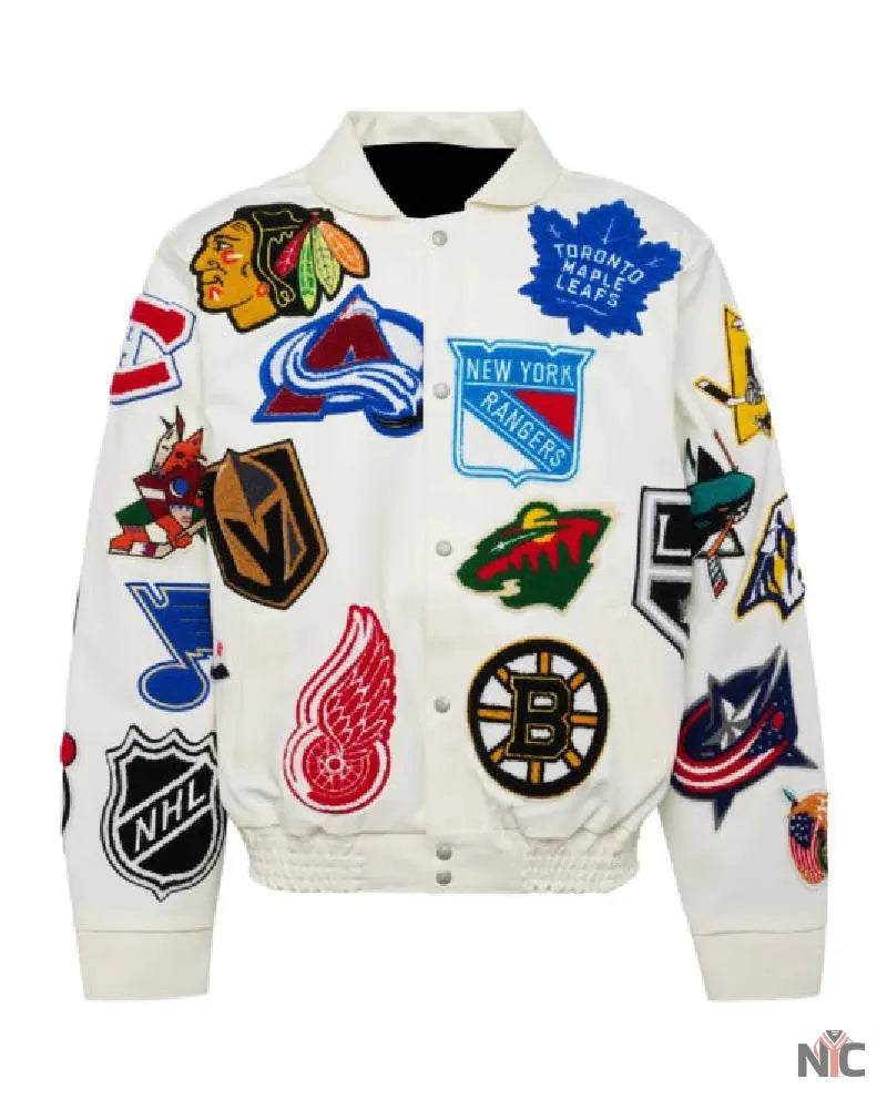 NHL White Collage Jeff Hamilton Leather Jacket NYC Jackets