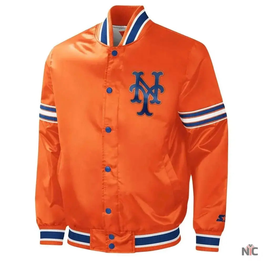 NY Mets Midfield Royal and Orange Satin Jacket NYC Jackets