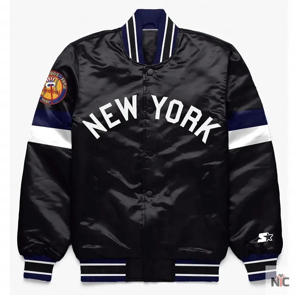 NY Yankees Home Game Black Varsity Satin Jacket NYC Jackets