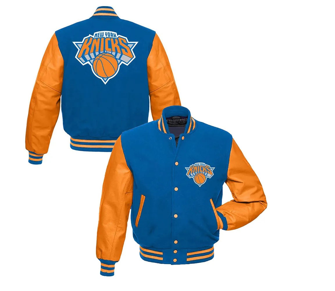 NY Knicks Blue and Orange Varsity Jacket New York Knicks Jackets / NBA