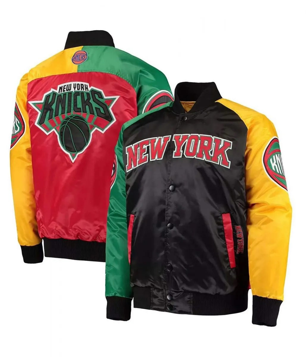 NY Knicks Ty Mopkins Satin Full-Snap Black and Red Jacket