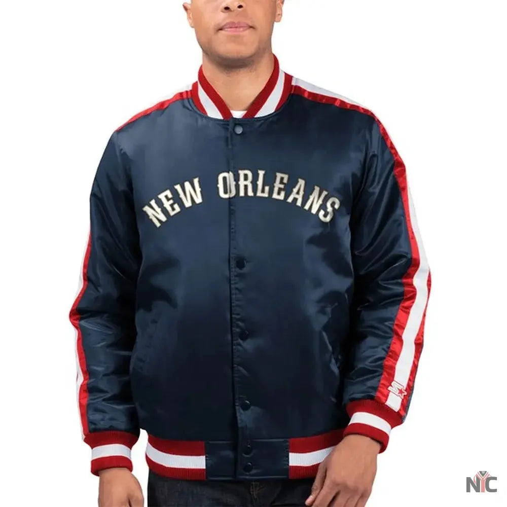 Navy The Offensive New Orleans Pelicans Satin Jacket NYC Jackets