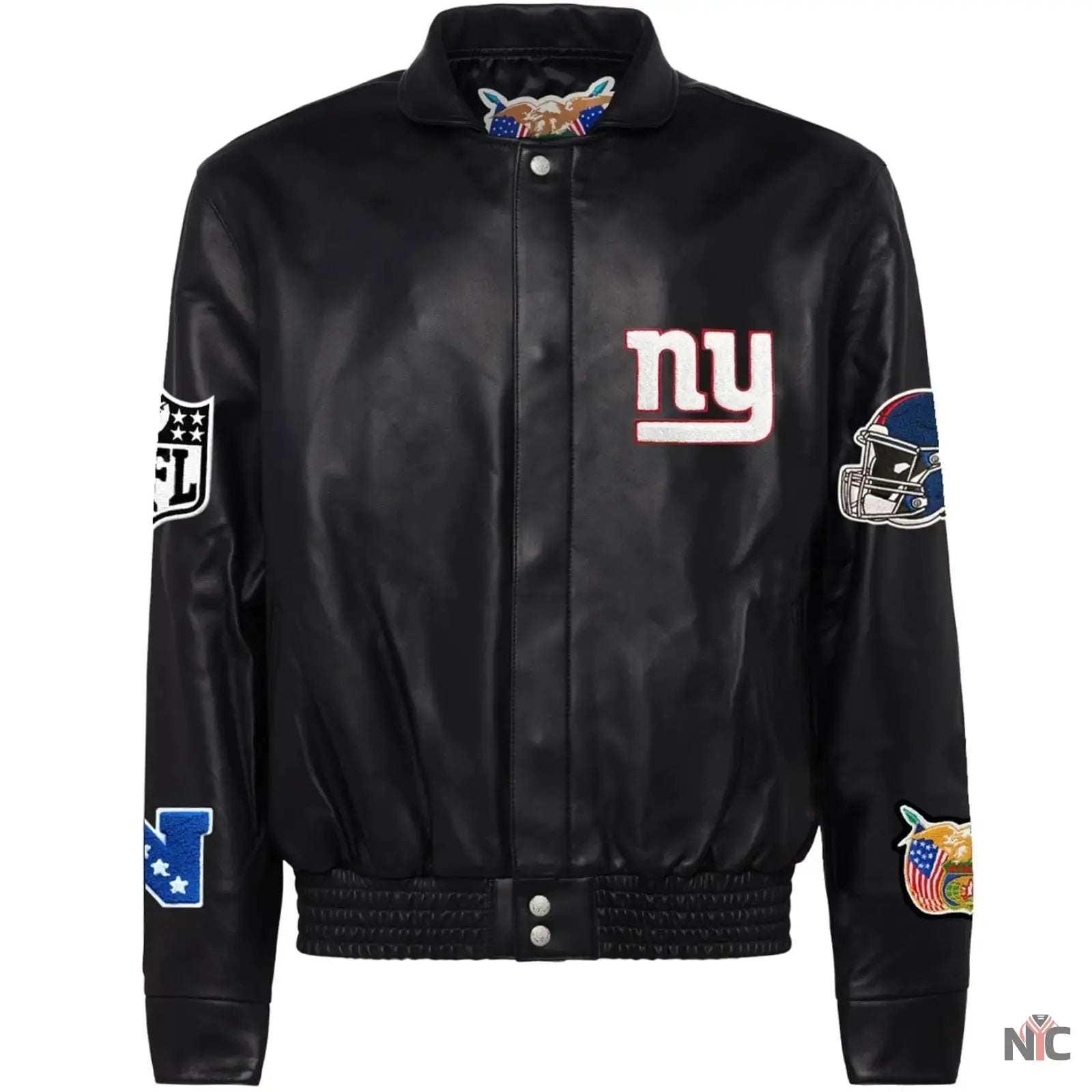 New York Giants Jeff Hamilton Black Leather Varsity Jacket NYC Jackets