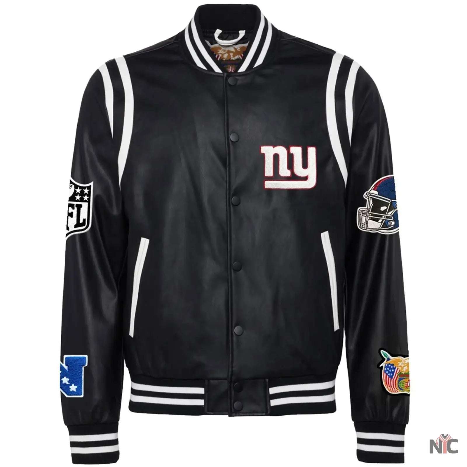 New York Giants Jeff Hamilton Classic Rib Black Leather Jacket NYC Jackets
