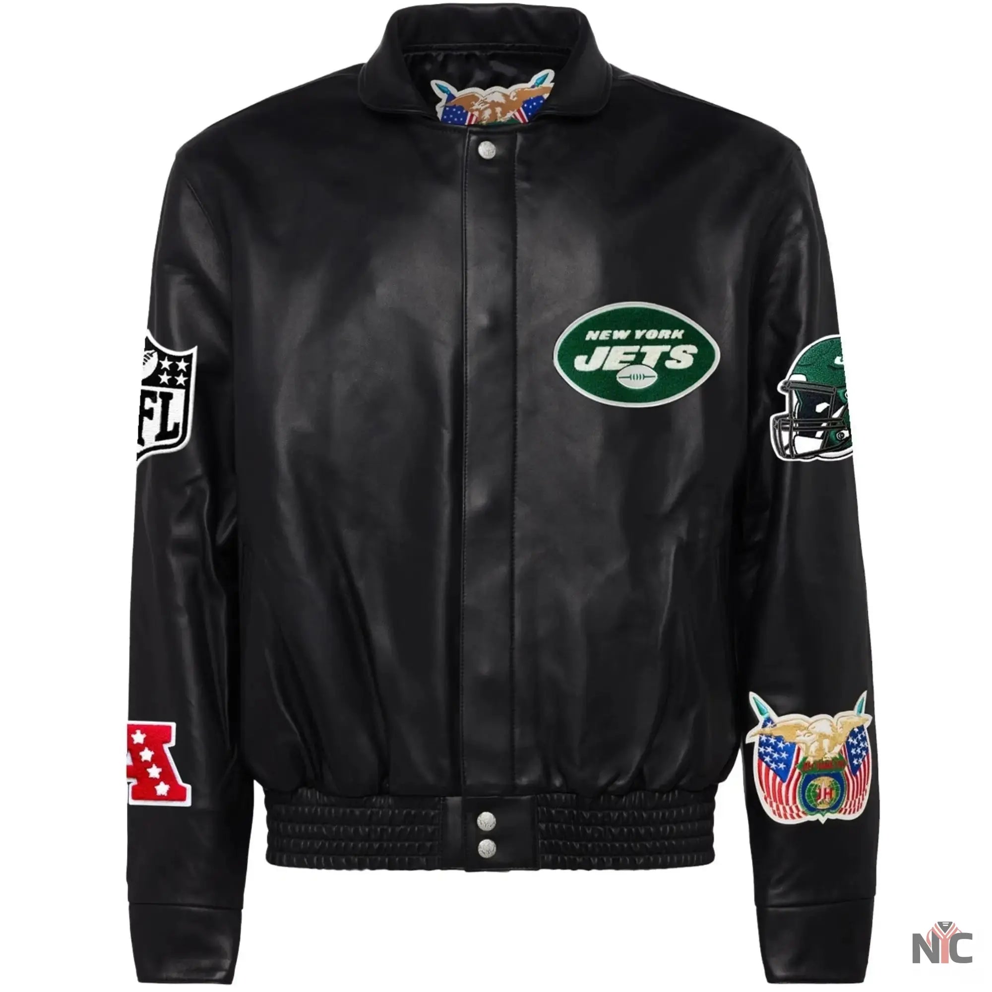 New York Jets Jeff Hamilton Black Leather Varsity Jacket NYC Jackets