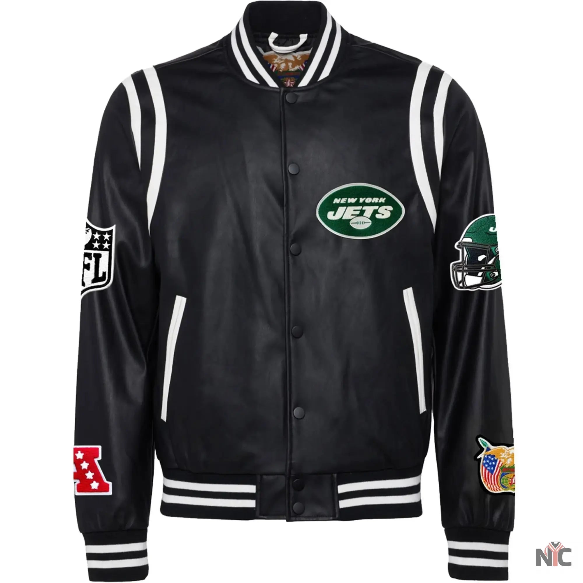 New York Jets Jeff Hamilton Leather Varsity Jacket NYC Jackets