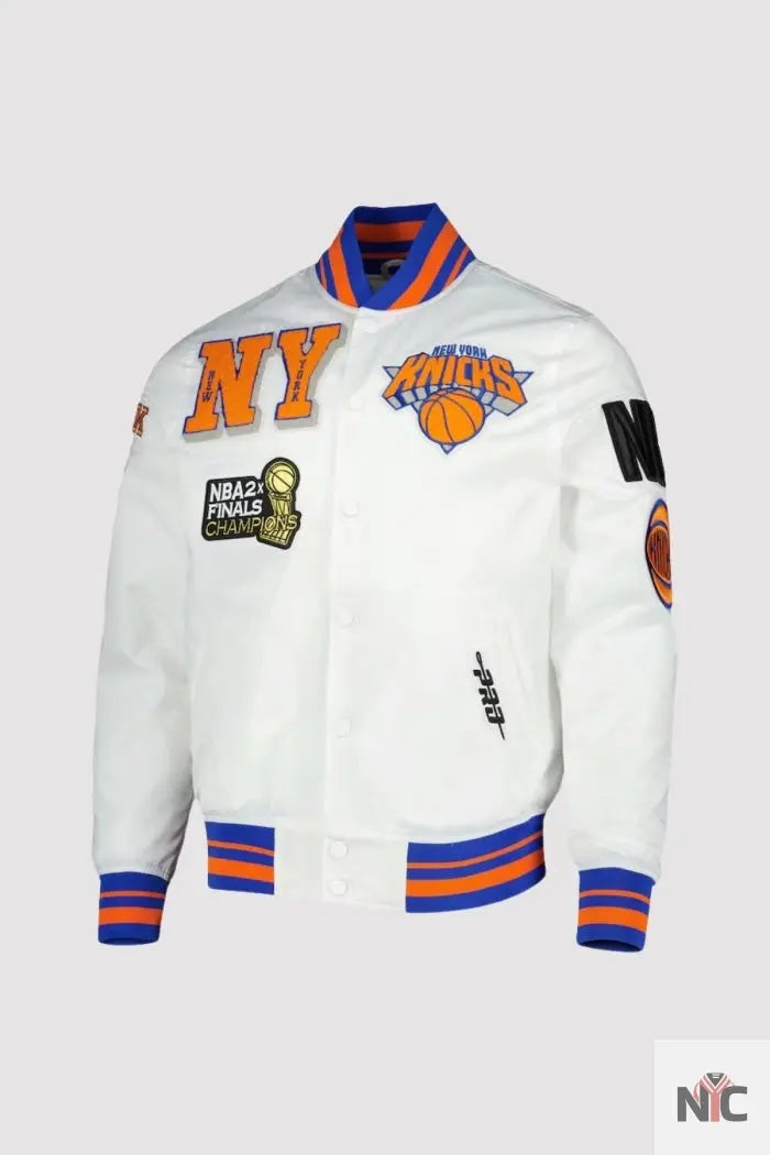 New York Knicks NBA 2X Finals Champions White Varsity Jacket NYC Jackets