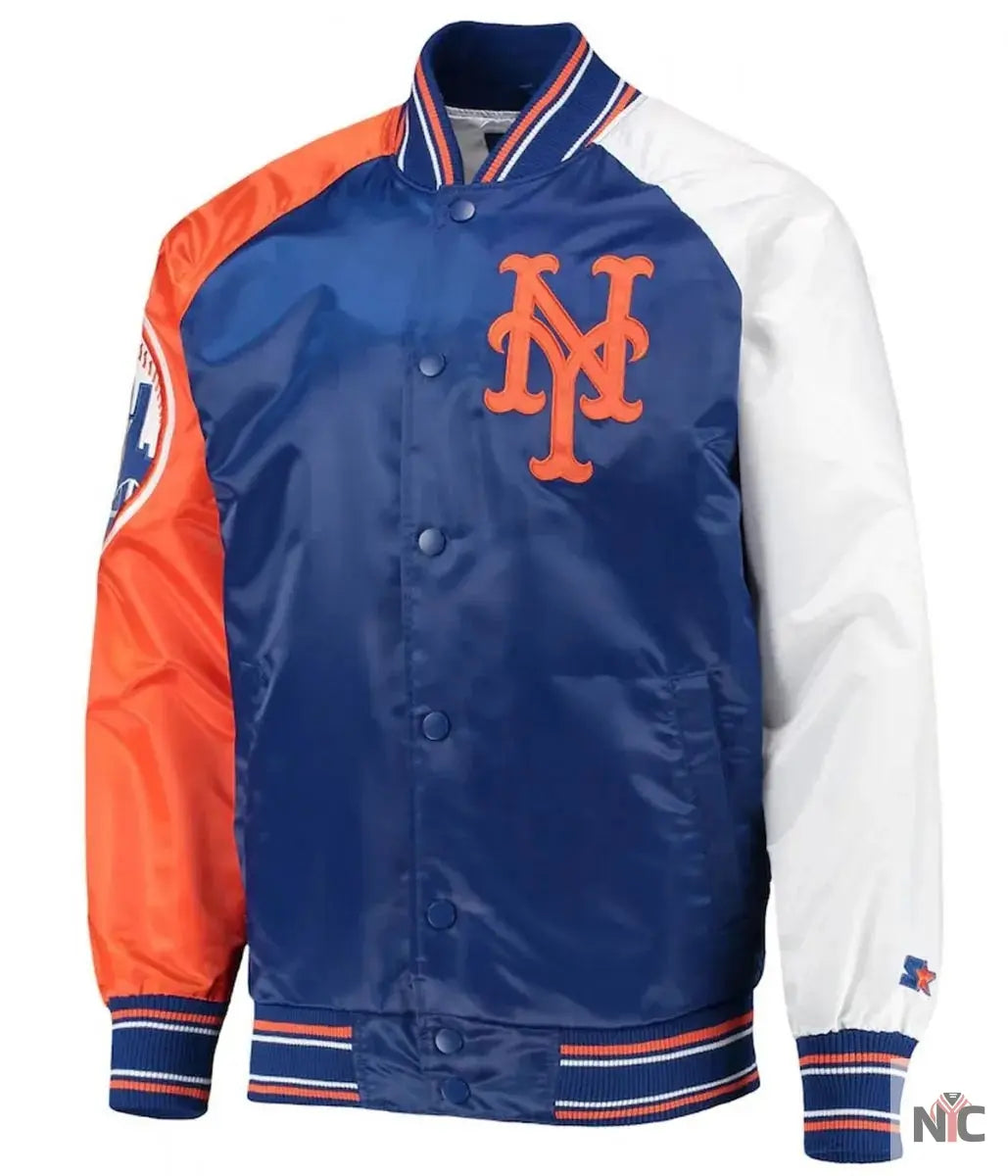 New York Mets Varsity Royal Satin Jacket NYC Jackets