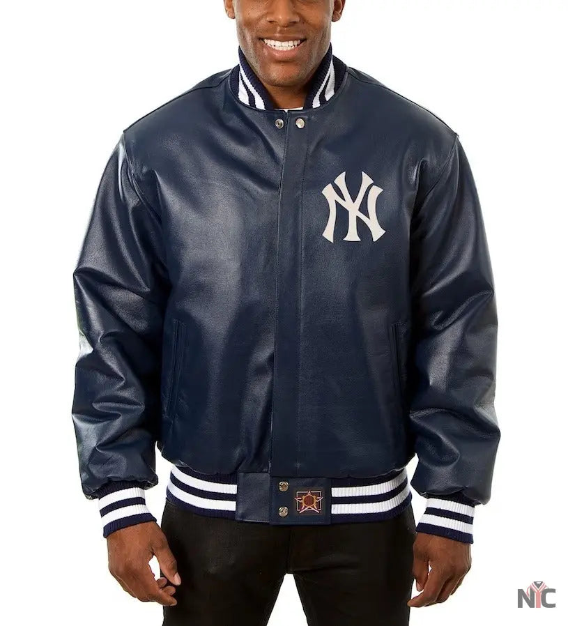 New York Yankees Blue Leather Jacket NYC Jackets