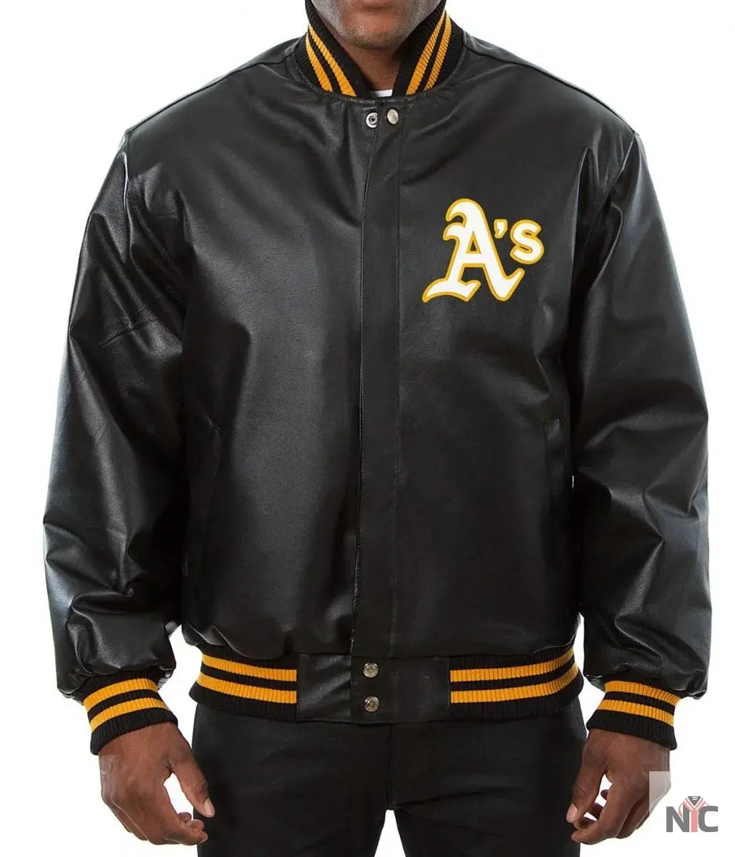 Oakland Athletics Black Leather Varsity Jacket NYC Jackets