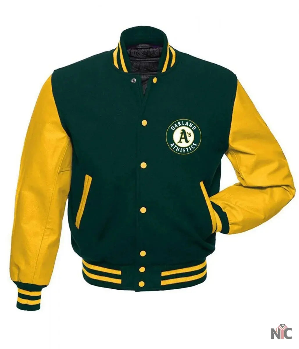 Oakland Athletics MLB Yellow and Green Letterman Jacket NYC Jackets