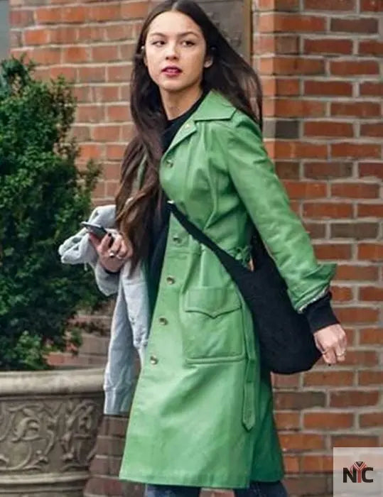 Olivia Rodrigo 2023 Green Leather Coat NYC Jackets
