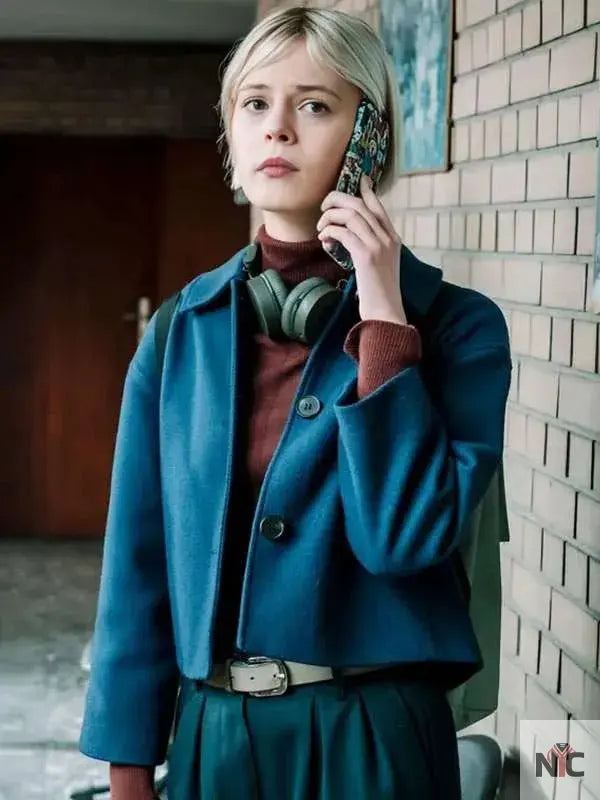 Patience 2025 Ella Maisy Purvis Blue Wool Jacket NYC Jackets
