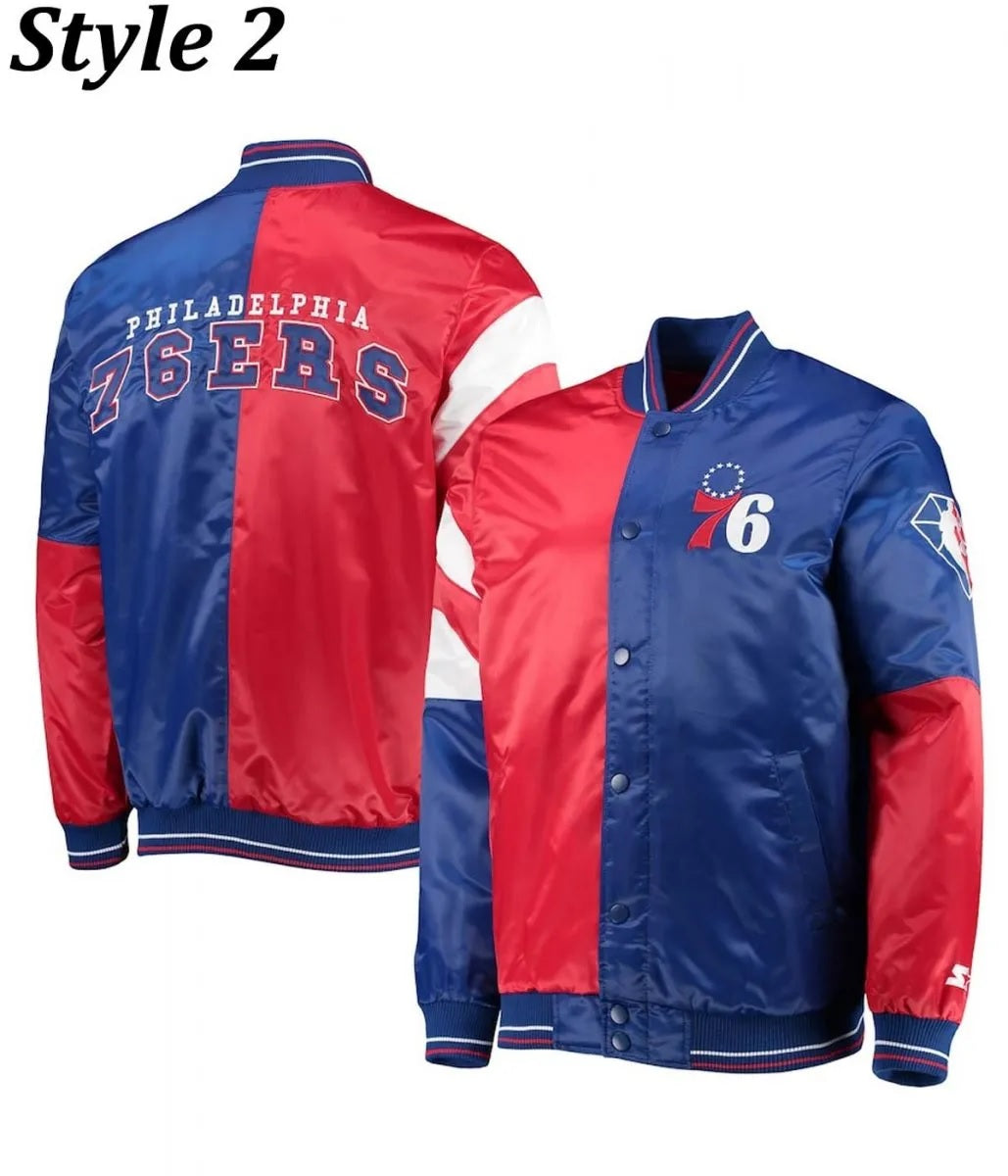 Philadelphia 76ers Red and Royal Varsity Satin Jacket