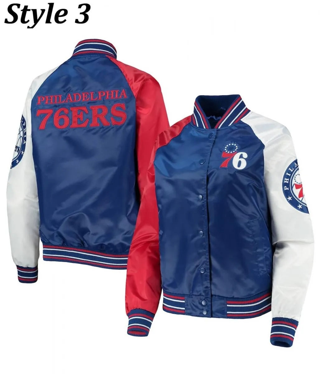 Philadelphia 76ers Red and Royal Varsity Satin Jacket