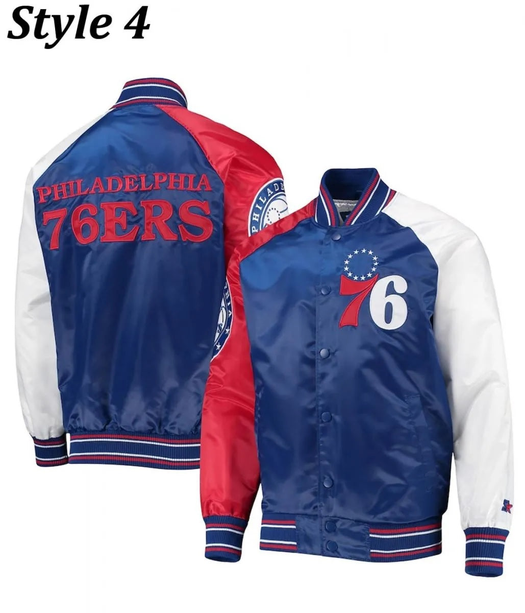 Philadelphia 76ers Red and Royal Varsity Satin Jacket