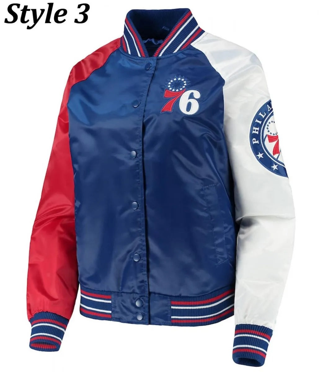 Philadelphia 76ers Red and Royal Varsity Satin Jacket