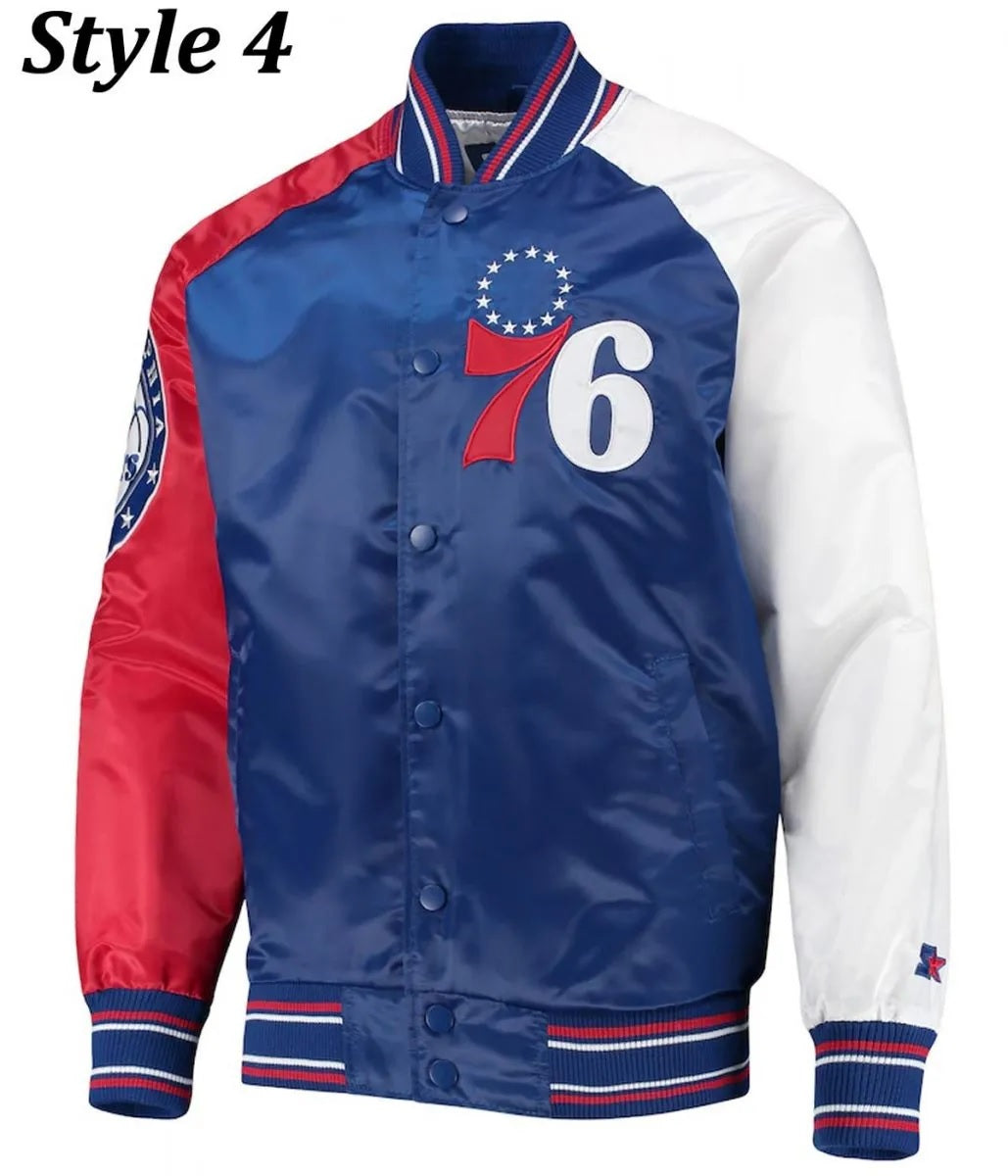 Philadelphia 76ers Red and Royal Varsity Satin Jacket