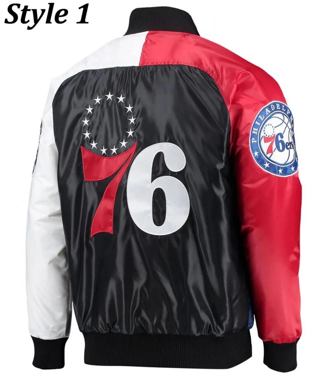 Philadelphia 76ers Red and Royal Varsity Satin Jacket