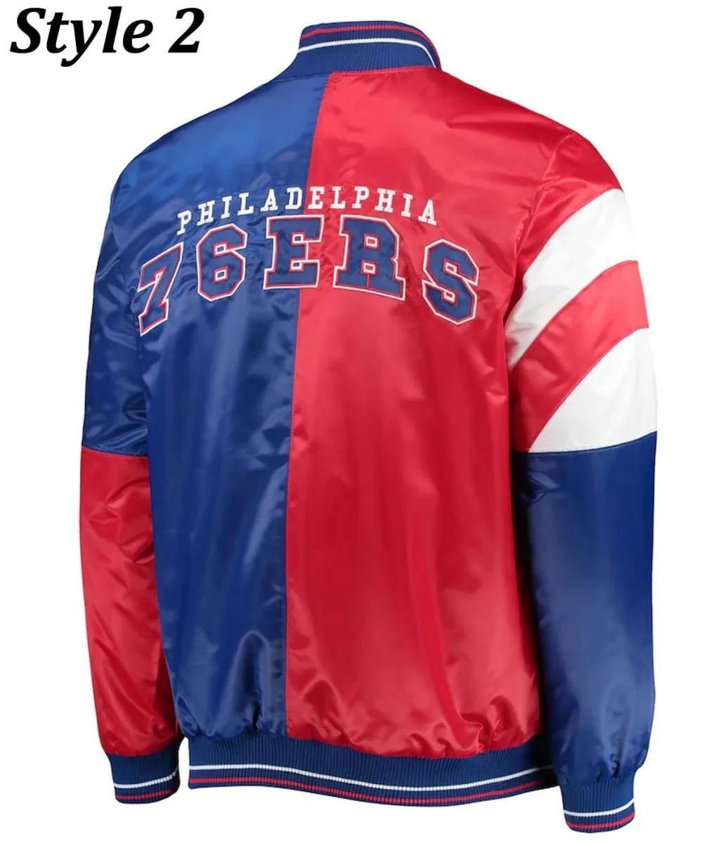 Philadelphia 76ers Red and Royal Varsity Satin Jacket