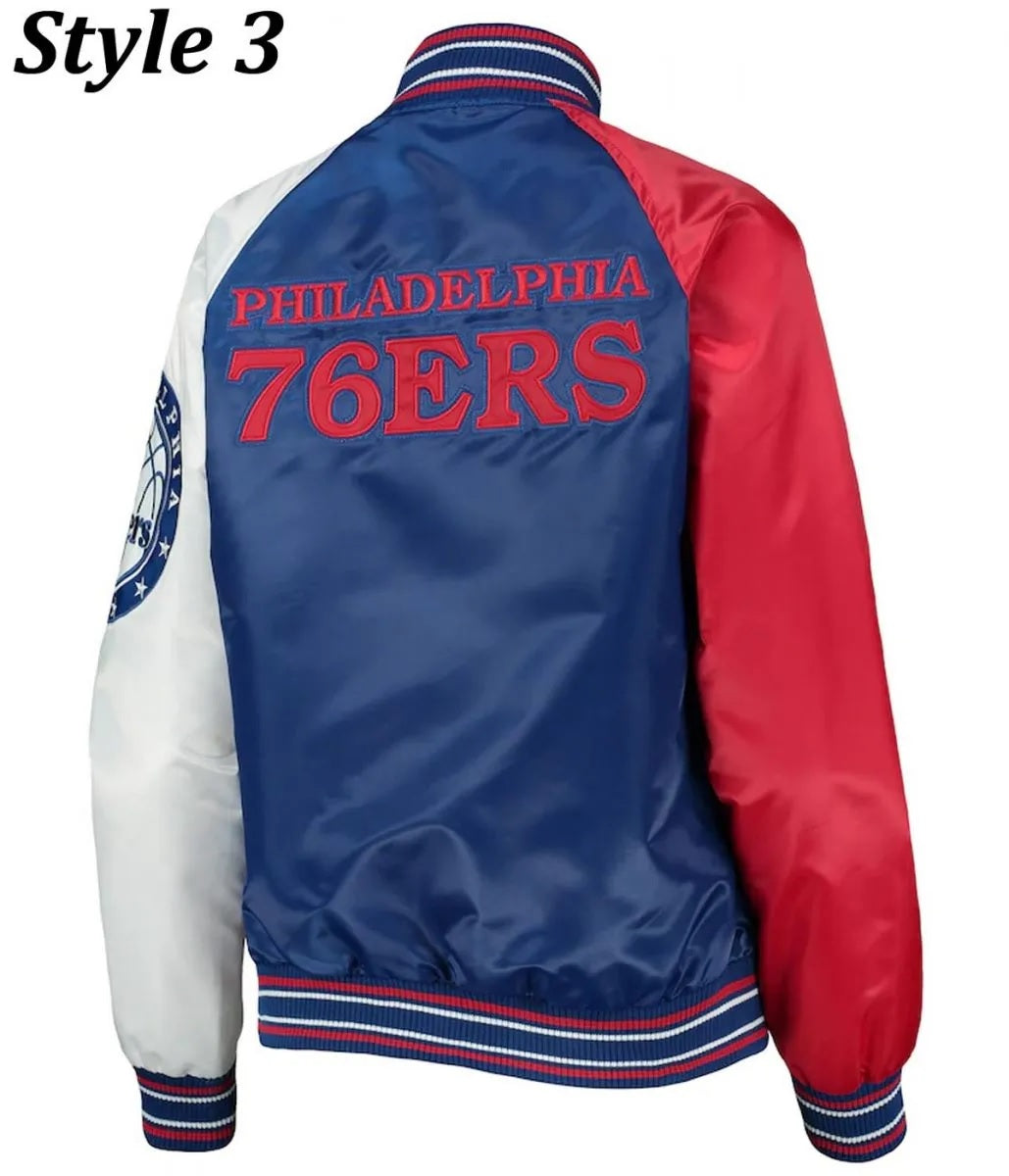 Philadelphia 76ers Red and Royal Varsity Satin Jacket
