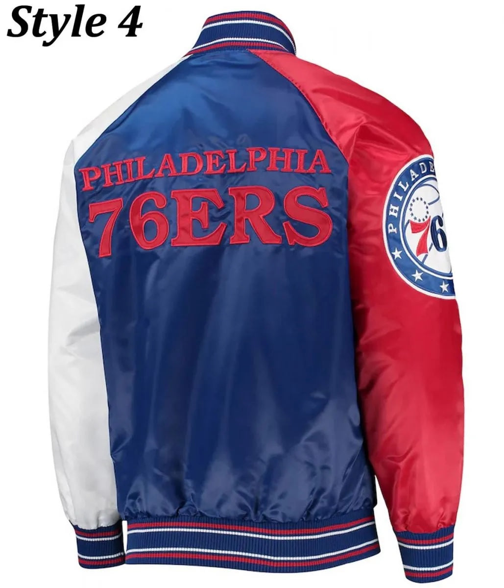 Philadelphia 76ers Red and Royal Varsity Satin Jacket
