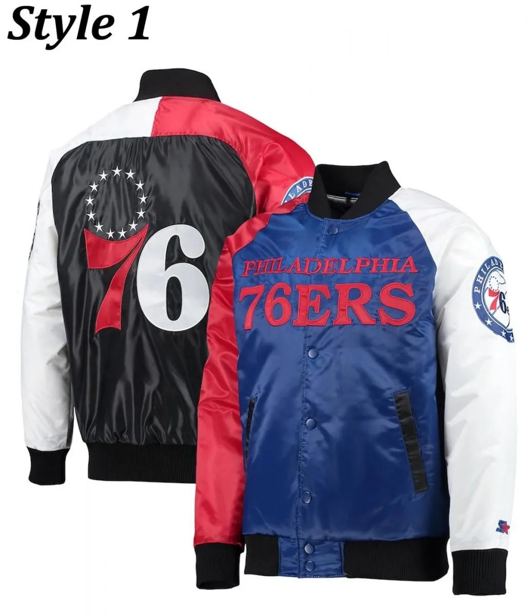 Philadelphia 76ers Red and Royal Varsity Satin Jacket