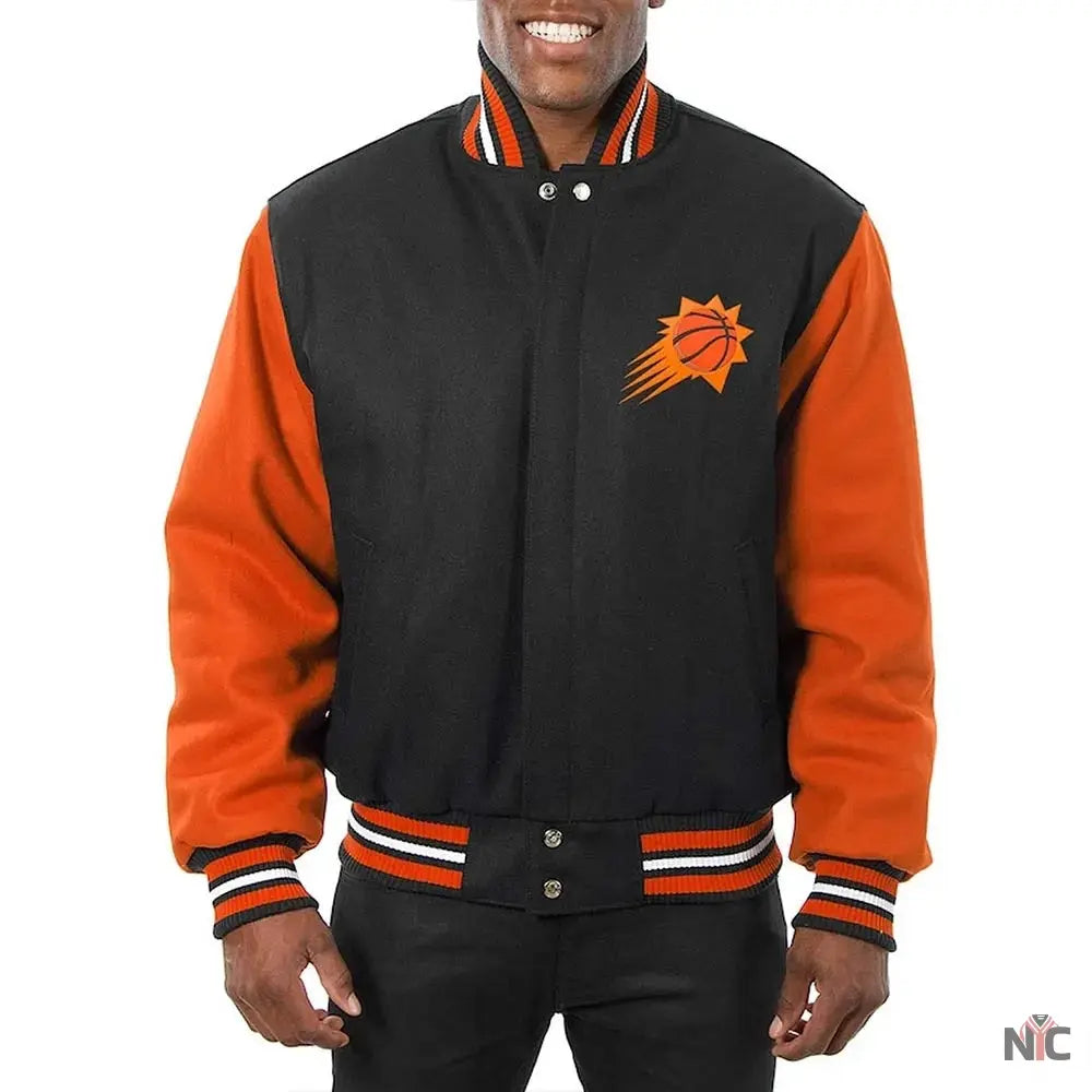 Phoenix Suns Black and Orange Wool Varsity Jacket NYC Jackets