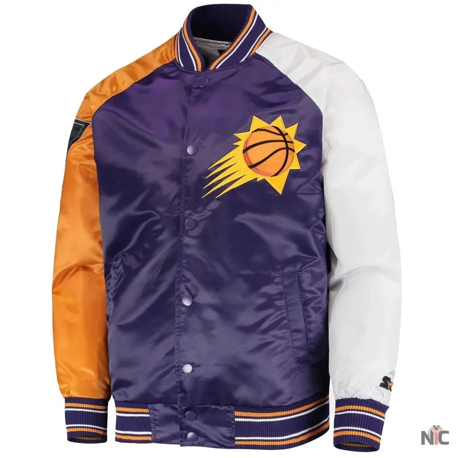 Phoenix Suns Reliever Purple and Orange Satin Jacket NYC Jackets