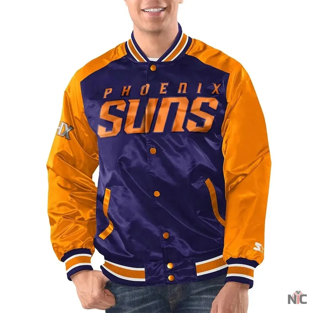 Phoenix Suns Renegade Purple And Orange Satin Jacket NYC Jackets
