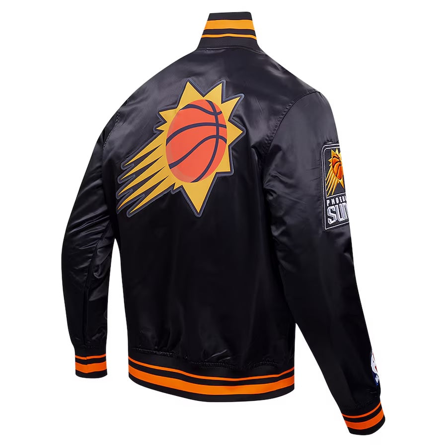 Phoenix Suns Script Tail Black Satin Varsity Jacket