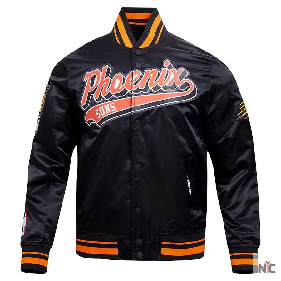 Phoenix Suns Script Tail Black Satin Varsity Jacket NYC Jackets