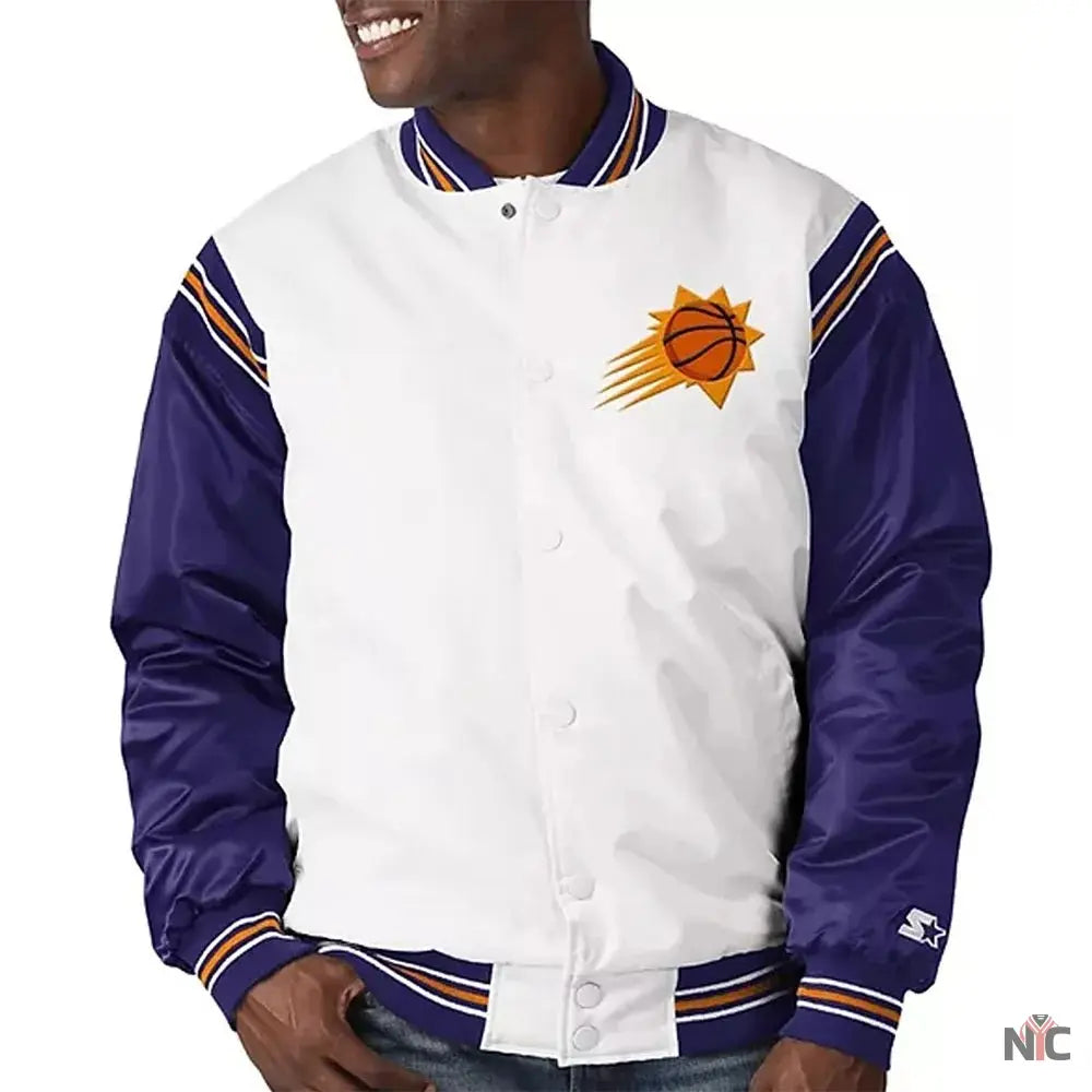 Phoenix Suns White and Purple Renegade Satin Jacket NYC Jackets