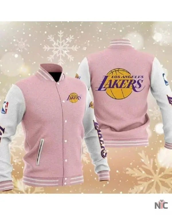 Pink Los Angeles Lakers Varsity Baseball Jacket NYC Jackets