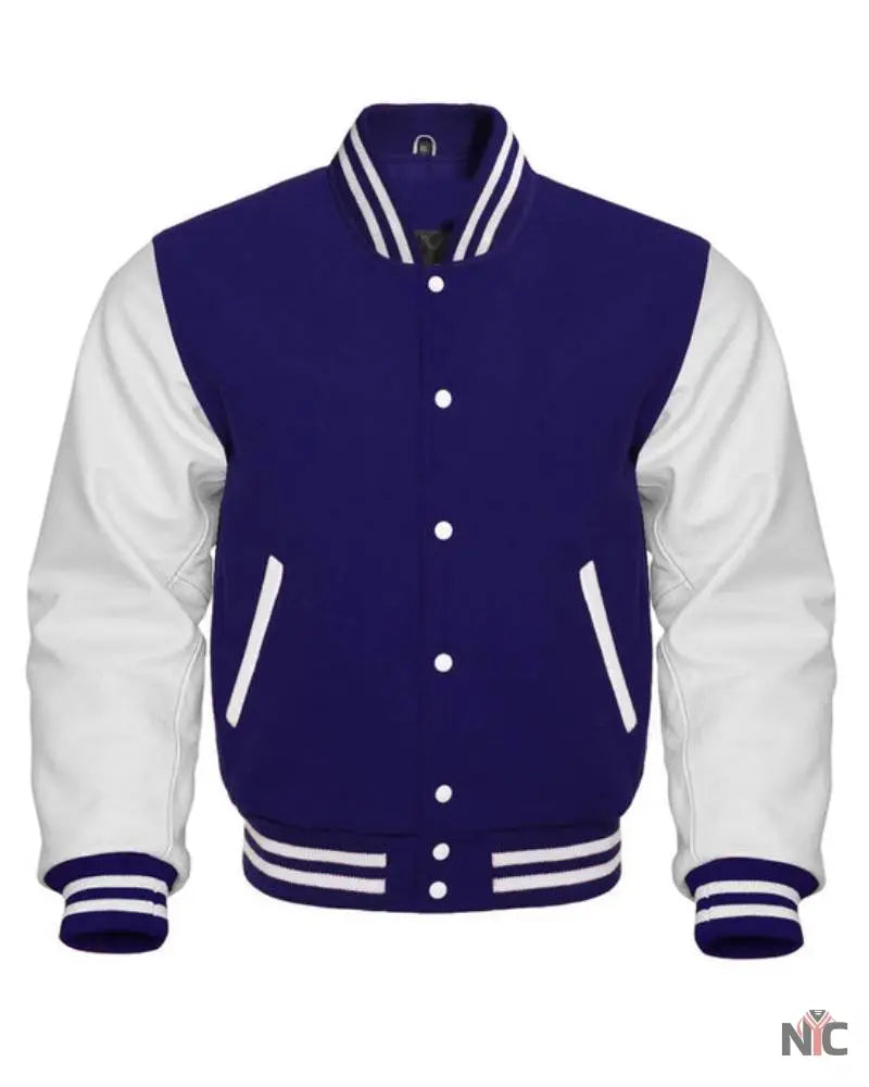 Purple And White Varsity Jacket NYC Jackets