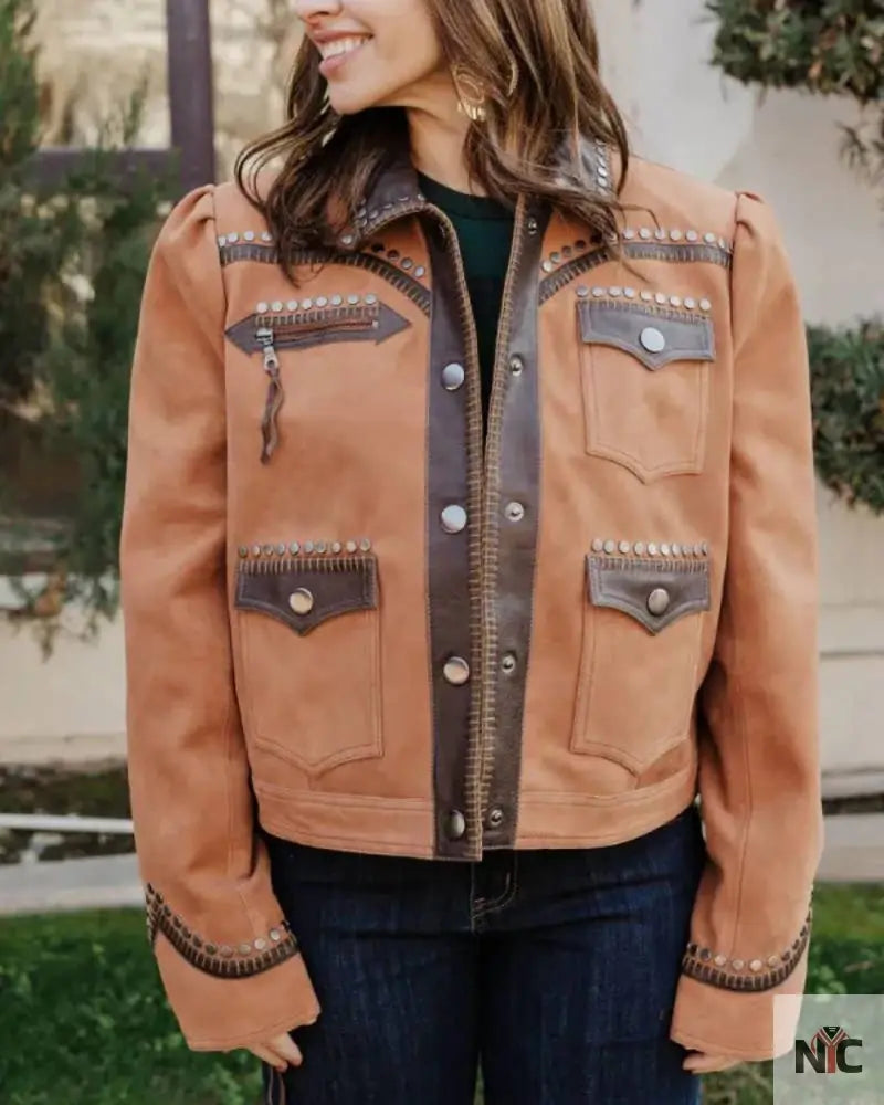 Rodeo Las Vegas Keep Gettin Back Up Suede Leather Jacket NYC Jackets