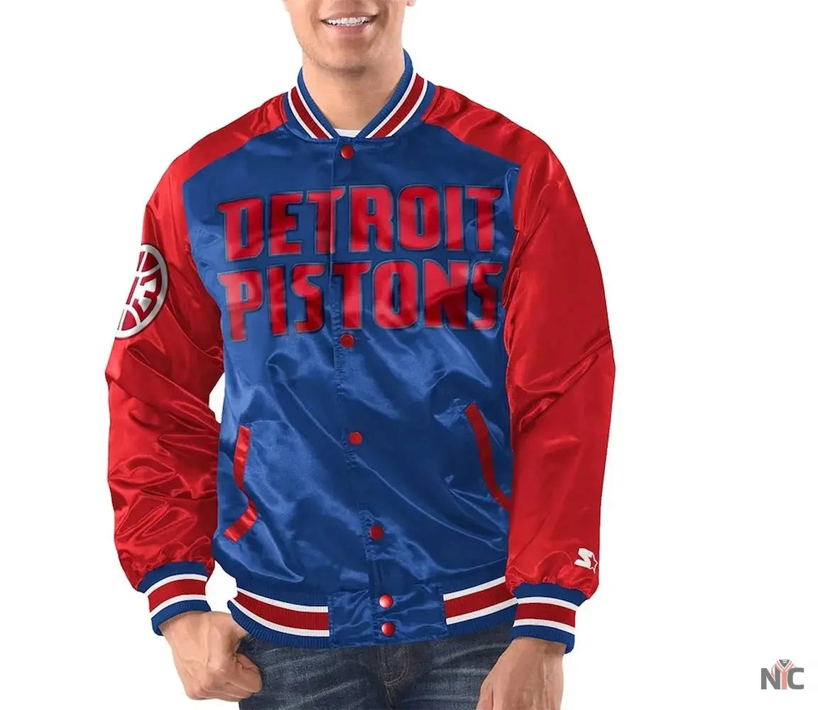 Royal/Red Detroit Pistons Renegade Varsity Satin Jacket NYC Jackets