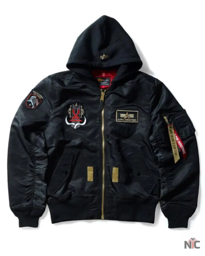 STRICT-G x ALPHA Mobile Suit Gundam SEED FREEDOM Black MA-1 Jacket NYC Jackets