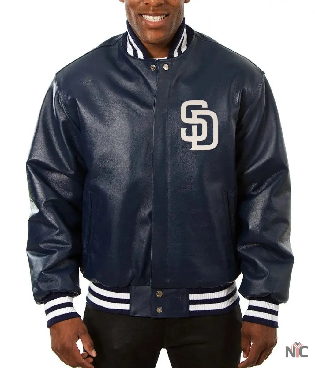 San Diego Padres Navy Blue Leather Jacket NYC Jackets