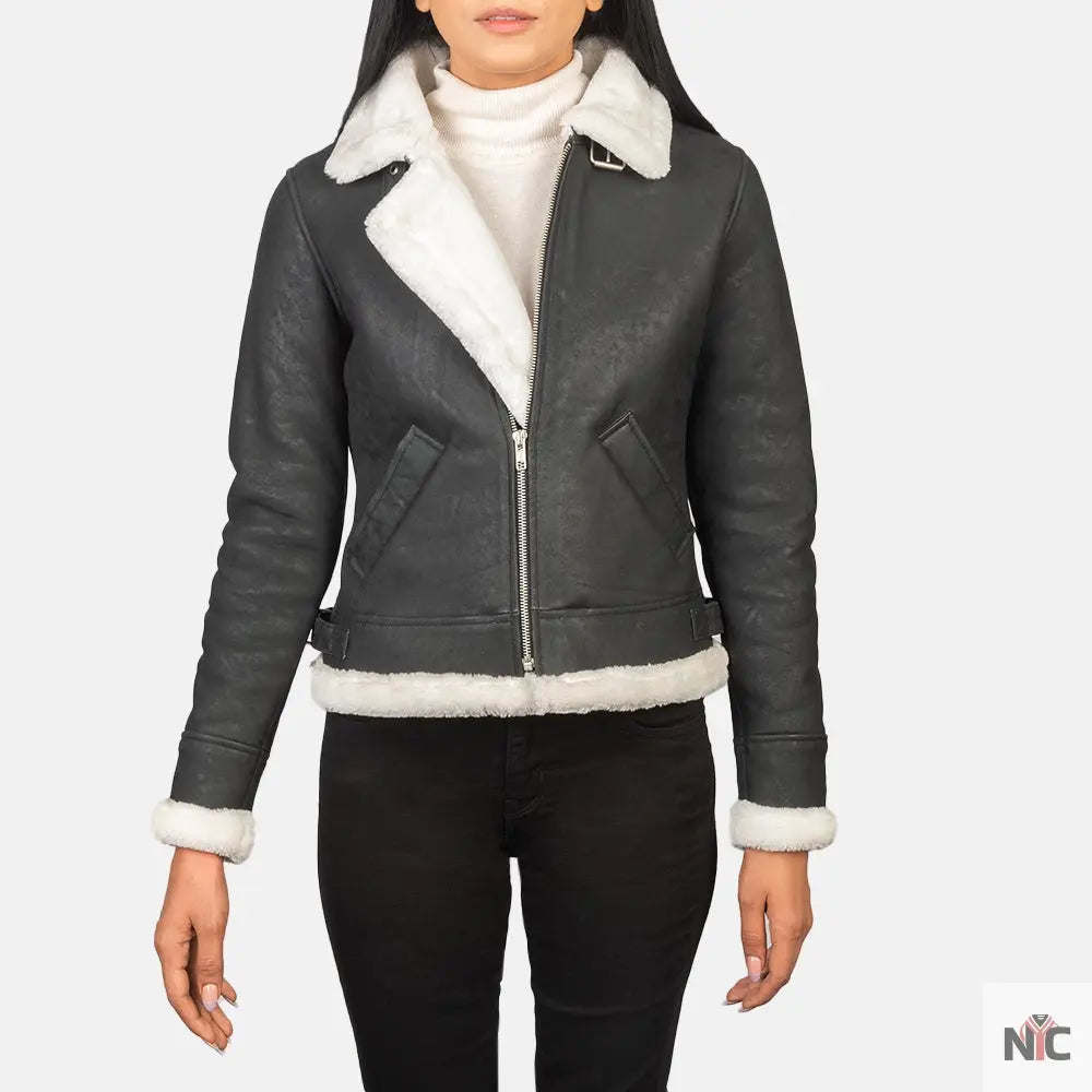 Sherilyn B-3 Black & White Leather Bomber Jacket NYC Jackets